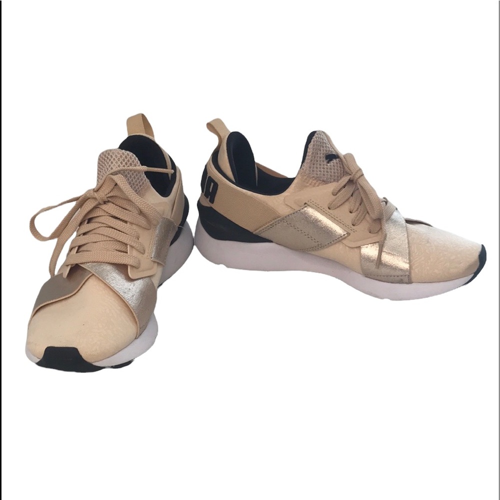 PUMA Muse Pink & Metallic Rose Gold Sneaker Running Shoes - Size 7.5
